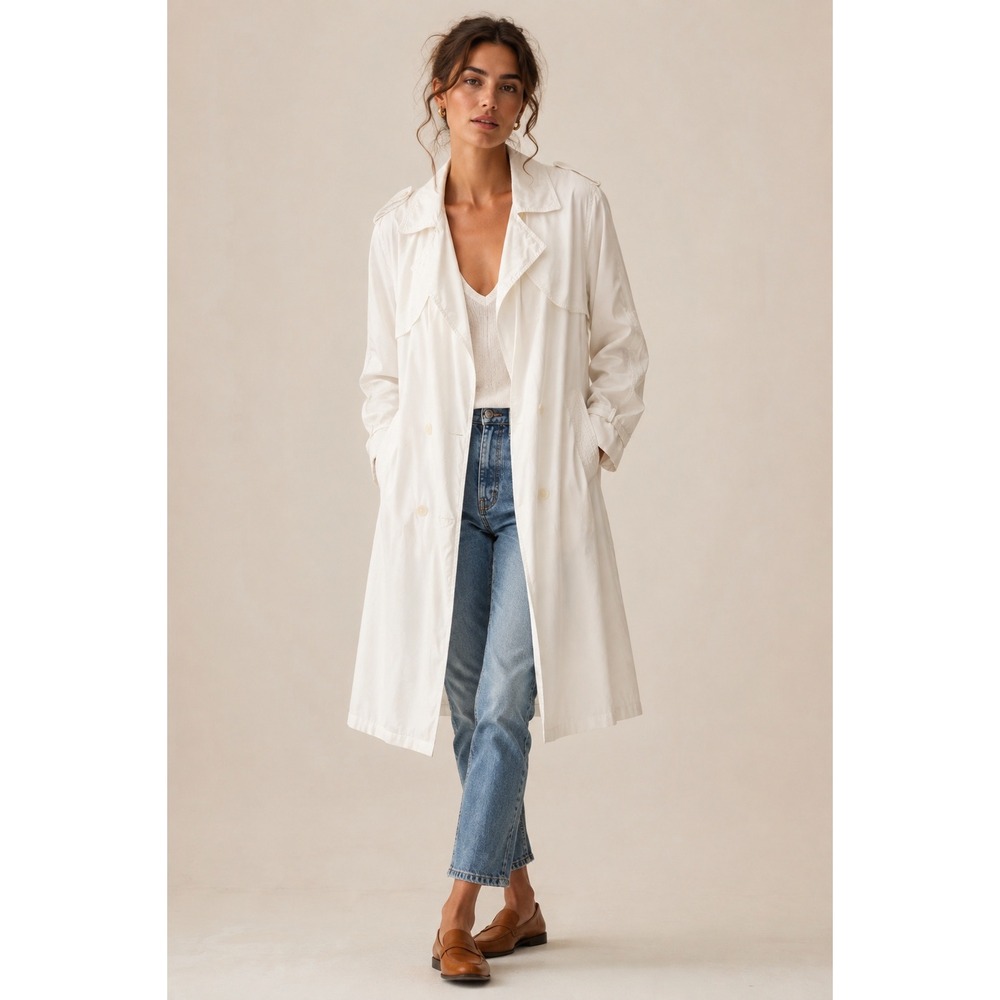 Vintage London Fog Towne White Long Trench Coat Women's Size 10 Reg Rain Coat